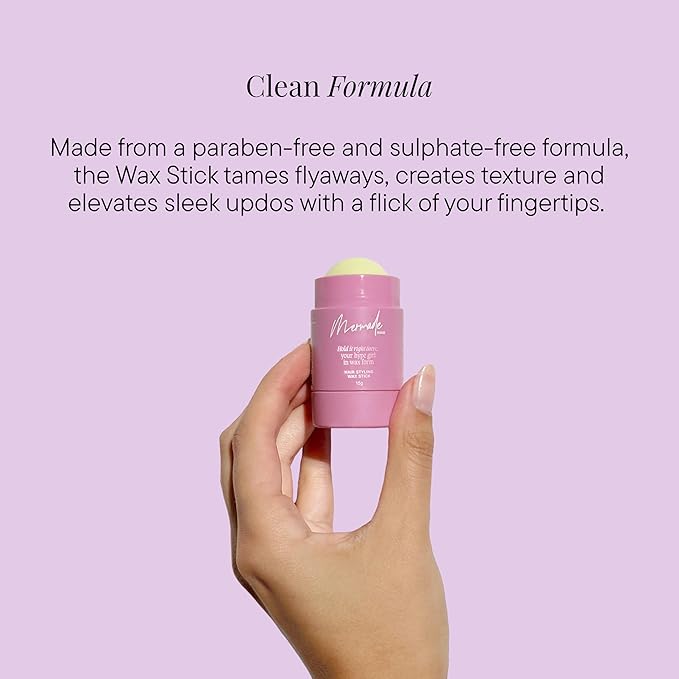 Mermade Mini Hair Styling Wax Stick for Women - Fly Away Control Stick for Sleek Hair, Slick Back Smoothing for Frizz, Edges, & Flyaways, Long Lasting Hold - Pink (Pack of 1)