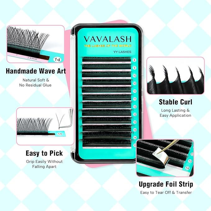 VAVALASH Y Lash Extensions C Curl 0.05mm 8mm Tray Easy Premade Volume 2D Fans Eyelash Extension YY Type Natural Volume Lashes Extension Soft Matte Black Lashes (YY-0.05-C-8mm)