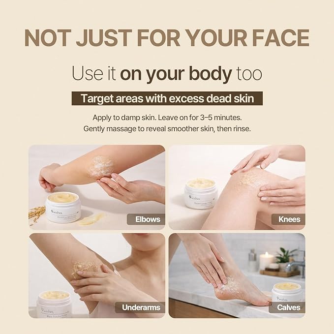 9wishes Rice Powder Polish - Gentle Exfoliating Face and Body Scrub with Korean Rice, Facial Polish Removes Dead Skin and Blackheads, Smooth Skin, Korean Skincare - 100ml / 3.38 fl. oz.