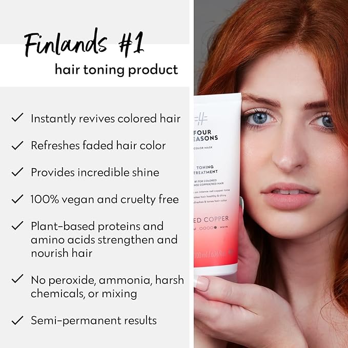 FOUR REASONS Color Mask, Red Copper (27 Colors) – Hair Gloss & Color Depositing Conditioner – Semi Permanent Hair Toner for Color-Treated Hair Color For Women – Vegan & Cruelty-Free – 6.76 fl oz