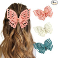 3 Pcs Large Matte Butterfly Hair Clips, Strong Hold Non-Slip Hollow Hair Clips Made to Manage Thick Hair, Multi-Color Barrettes for Women & Girls (Pink, White, Blue)