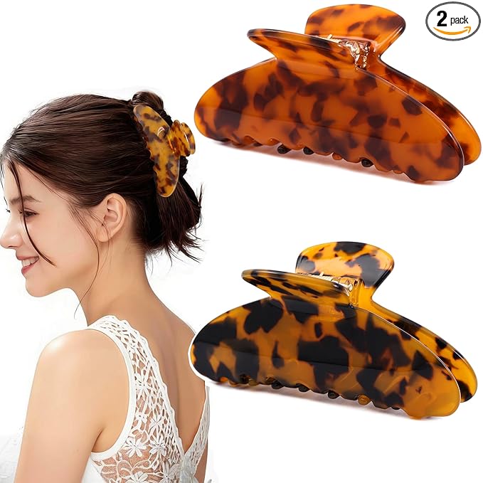 2 Pack Acetate Hair Claw Clips for Women Tortoise Shell 4 Inch Large Claw Hair Clips for Thin to Thick Hair