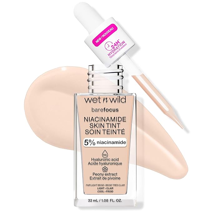 wet n wild Bare Focus Skin Tint, 5% Niacinamide Enriched, Buildable Sheer Lightweight Coverage, Natural Radiant Finish, Hyaluronic & Vitamin Hydration Boost, Cruelty-Free & Vegan-Fair Light Beige
