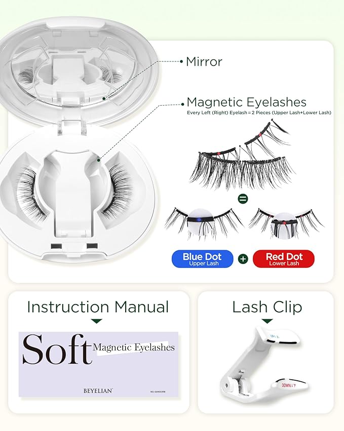 BEYELIAN Magnetic Eyelashes with Applicator, Upgrade Soft Magnetic Lashes Portable Magnetic Eyelashes Natural Look, Reusable, No Glue Needed Fales Eyelashes AJH067 (All-In-One & Comfortable)