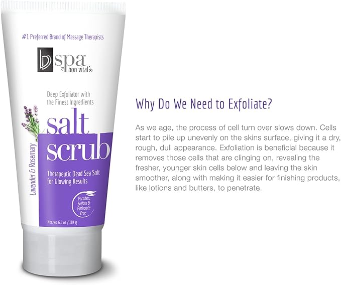 BV Spa by Bon Vital' Exfoliating Salt Scrub Glows, Lavender Rosemary Body Scrub to Repair Dry Skin, Exfoliant Made with Dead Sea Salt, Jojoba, Olive, & Safflower Oil, Anniversary Gift for Women
