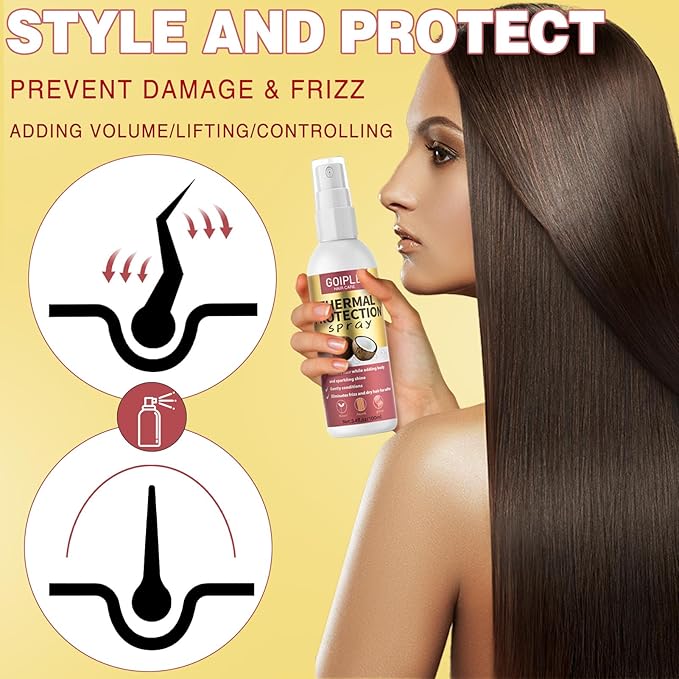 Coconut Heat Protectant Spray - Keratin Protein Hair Serum Anti Frizz Control Repair - Rose Water Moisturize Anti-Frizz Smooth Products (3PCS)