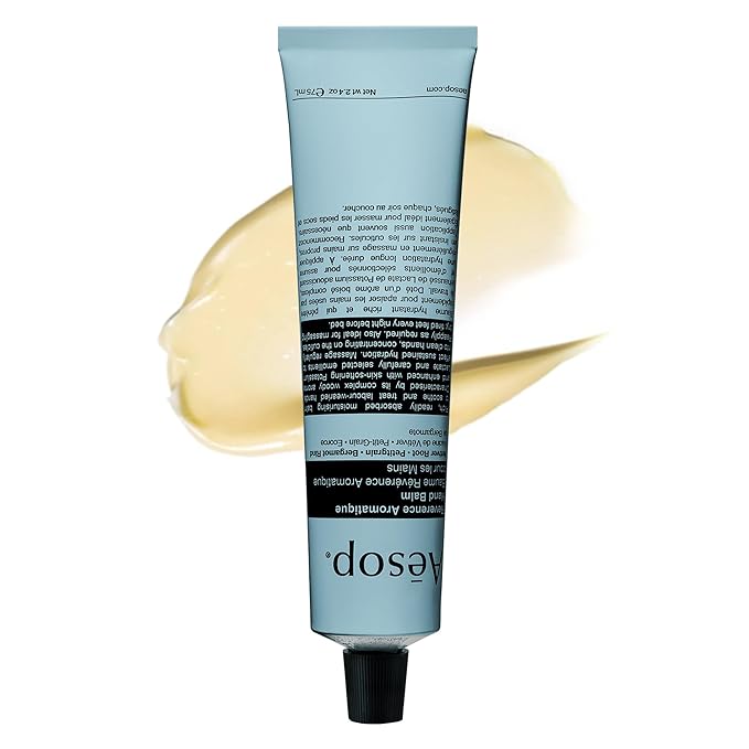 Aesop Reverence Aromatique Travel Size Hand Balm | Lotion that Gently Exfoliates Dry Hands + Nourishes with Macadamia Seed Oil and Shea Butter | 2.4 oz / 75 mL