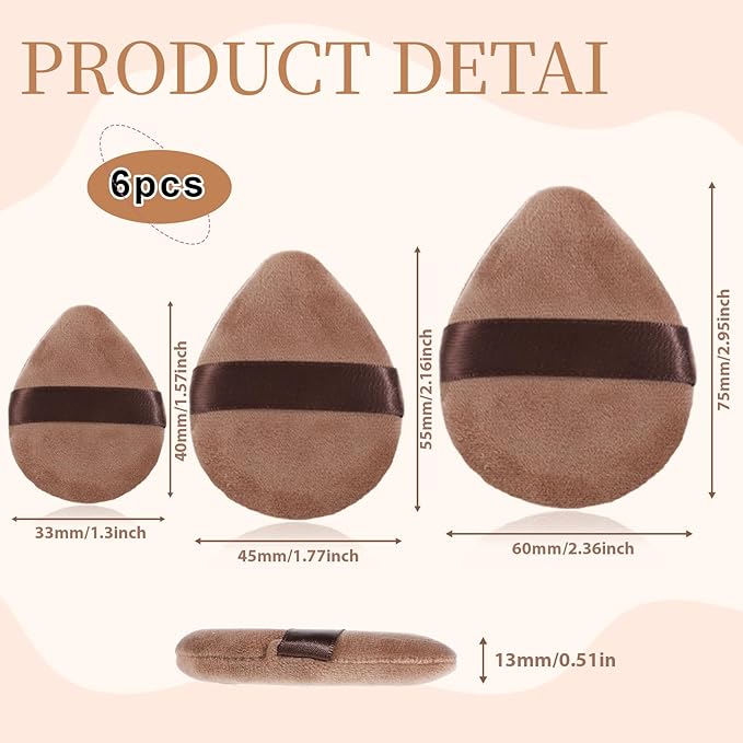 Giantree 6Pcs Mini Powder Puff, Setting Powder Puff, Mini Powder Finger Puff, Triangle Makeup Puff for Foundation Setting, Cushion Puff for Women Girls(Style B)