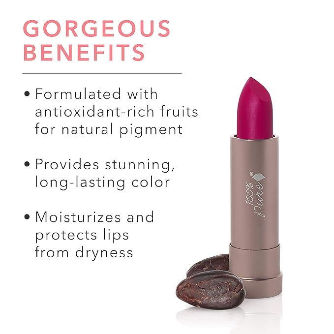 100% PURE Cocoa Butter Matte Lipstick Full Stay All Day Coverage, Lasting Moisturizing & Softening Natural Lip Color for All Skin Tones, Vegan Fruit Pigmented Marrakesh (Vibrant Fuchsia) - 0.15 oz