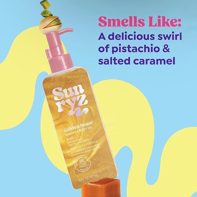 PDC Brands Sunryz Golden Sugar Shimmer Body Oil and Fragrance Mist, Limited Edition, 5 fl oz and 6 fl oz, 2 Piece Set (Golden Sugar)