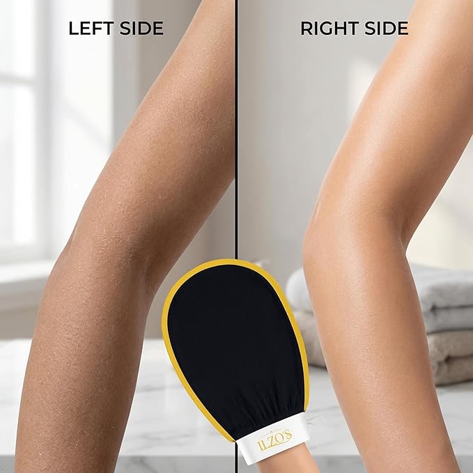 ILZO’S Original Exfoliating Mitt for Body (2 Pack) – Deep Exfoliating Glove for Dead Skin Removal, Korean Viscose Body Scrub Mitt for Smooth Skin, Helps Ingrown Hair & Keratosis Pilaris (BLACK)