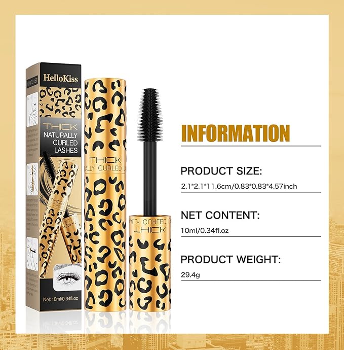 Leopard Waterproof Mascara Volumizing Lengthening Curling Smudgeproof Long Lasting 24H Lift Thick Eyelash Makeup