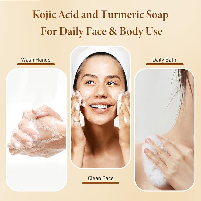 Kojic Acid Turmeric Soap Bar, Dark Spot Remover for Face & Body, Turmeric Soap to Fade Dark Spots, Even Skin Tone Brightening Soap with Vitamin C & Tea Tree Oil for Acne Scars, 2 Bars