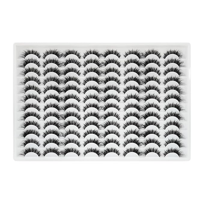 Azenlo False Eyelashes 48 Pairs Faux Mink Lashes 6-16 mm Wispy Lashes 3D Fluffy Cat Eye Lashes Pack Bulk Wholesale Strip Lashes(style 48-040)