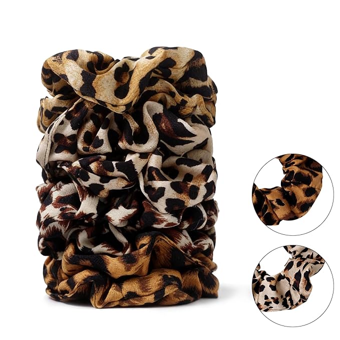 Satin Scrunchies for Women – 8PCS Leopard Silk Hair Ties – No Crease, Frizz-Free, Bold & Fashionable Hair Bands for Thick & Thin Hair, Trendy Hair Accessories Gifts