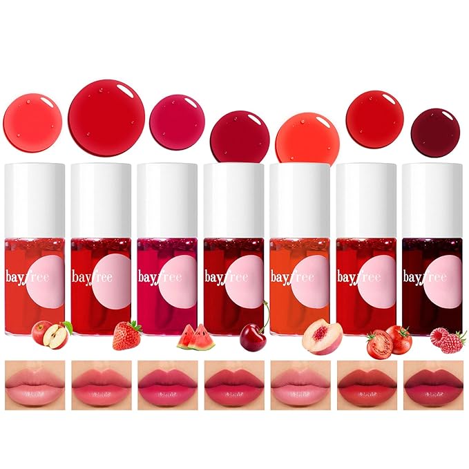 bayfree Lip Tint Stain Set, 7 PCS Lip Stain Long Lasting Waterproof, Lightweight, Non-sticky, Transfer-Proof, Matte Finish (fruit land)