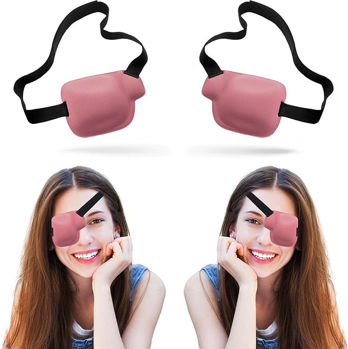 Eye Patches for Adults and Kids, 2 Pcs 3D Eye Patch Adjustable Medical Eyepatch for Lazy Eye Amblyopia Strabismus and After Surgery for Left and Right Eye Pink