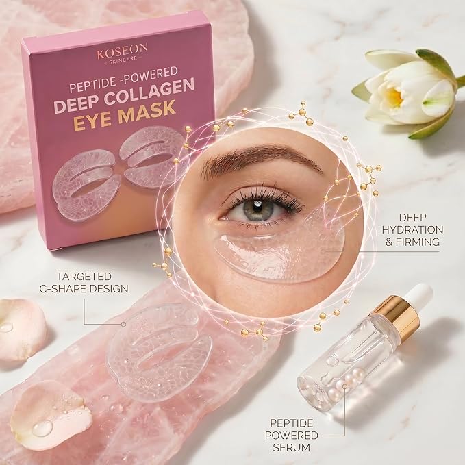 Koseon Collagen Eye Mask, Peptide-Powered Deep Collagen Eye Mask with Collagen Peptide, Under Eye Patches 360° Fit, Eye Patches for Fine Lines Eyes and Dark Circles (1 pcs)