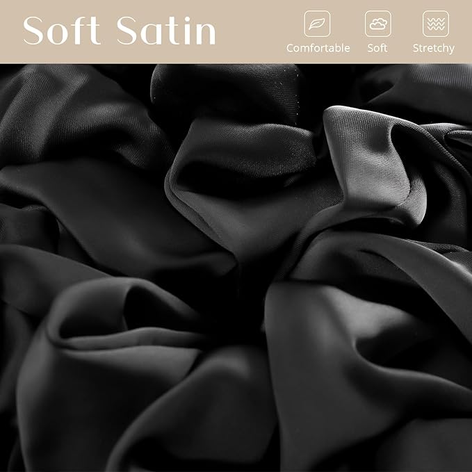 Lolalet Big Satin Scrunchies for Women, 5.9 Inch Large Oversized Scrunchie, Soft Jumbo/Giant Scrunchies Hair Ties for Thick & Curly Hair -4 Pack, All black
