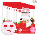 Puttisu Real Fruit Facial Mask Sheet for Kids, Children - Made with 100% Cotton, Moisturize, Sooths and Hydrates Skin (Strawberry- Pack of 7)