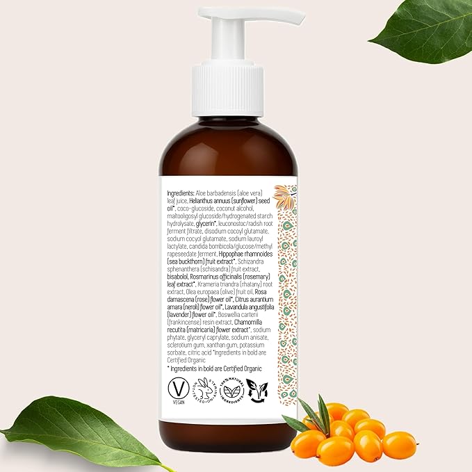 Sea Buckthorn Milky Face Wash – Gentle Creamy Daily Facial Cleanser with Aloe Vera – Brightening, Non-Drying, pH-Balanced Formula for Sensitive Skin & Pores – Anti-Aging Natural Hydrating Skincare