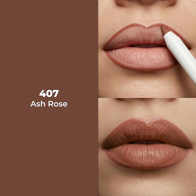 Lamel Gel Lip Liner Pencil - Ash Rose - 2-in-1 Waterproof Lip Liner - 8-Hour Wear, Creamy Texture, Sharpenable, High Pigment - Provides Smooth Finish or Full Coverage - N.407