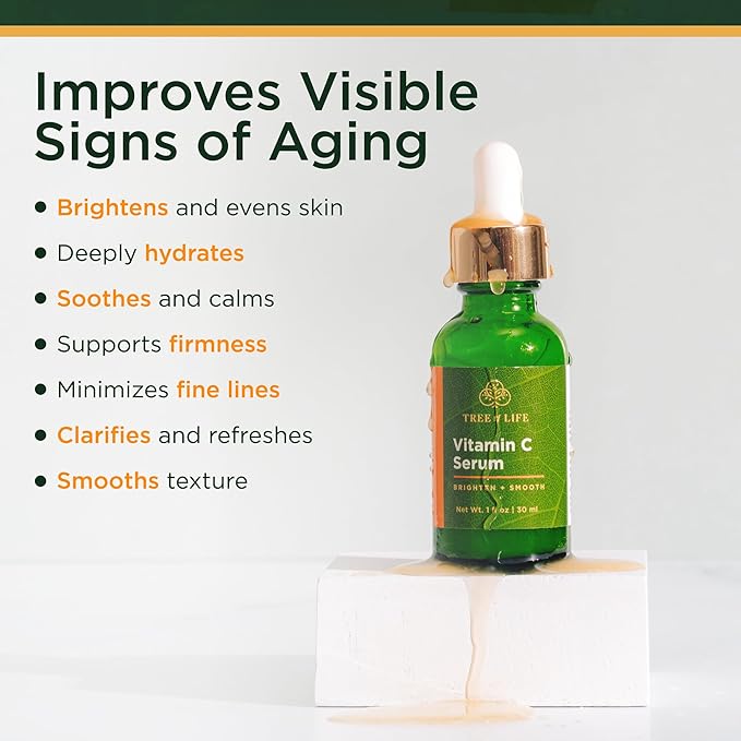 Tree of Life Vitamin C Serum For Face - Brightening Face Oil for Dark & Age Spots - For Dry & Sensitive Skin with Vitamin E for Soft Smooth Glow - Dermatologist Tested, 1 Fl Oz