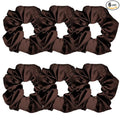 6 Pcs Satin Silk Scrunchies and Hair Ties - Soft Hair Bands, Bows, Ropes, Ponytail Holders for Women and Girls (4.3 inch, Dark Brown)