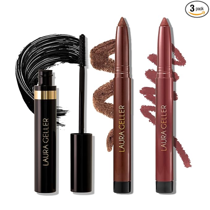 LAURA GELLER NEW YORK The Kajal Collection 3PC Makeup Kit - Kohl Eyeliner Crayon, Mascara & Matte Lip Color - Limited Edition Eye & Lip Makeup Gift Set - Perfect for Mother's Day, Birthday, Gifting