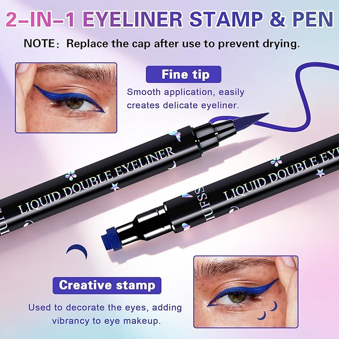 7PCS Colorful Eyeliner Stamp Set,Double-headed Liquid Eyeliner Pencil Face Stamps Makeup,Long-lasting Delineador de Ojos Contra el Agua
