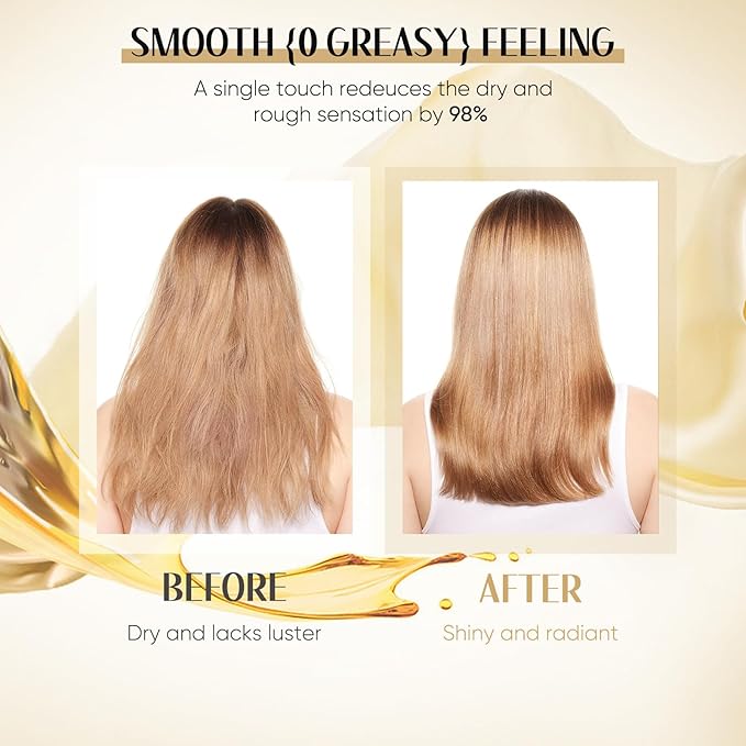 GREEONIL 24K Gold Argan, Coconut, and Olive Oil Serum for Frizz Control, Shine, and Split End Repair - Nourishing Hair Treatment with Vitamin E, 2.02 fl oz, 60ml