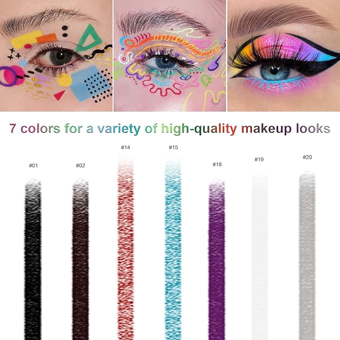 LemonSac 7 Colorful Eyeliner Pen Set, Eye Shadow Pencil, Pearl Eyeliner Kit Metallic Glitter Eye liner Pencil for Women Eye&Lip Liner Professional Eye Makeup Set Colorful Eye Color (7PCS A)