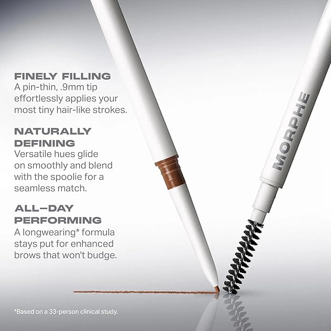 Morphe Nano Brow Pencil - Ultrafine Eyebrow Pencil for Hairlike Strokes - Precision Eye Makeup with Spoolie Brush for Natural Definition and Long-Lasting Wear - Almond (0.001 oz)