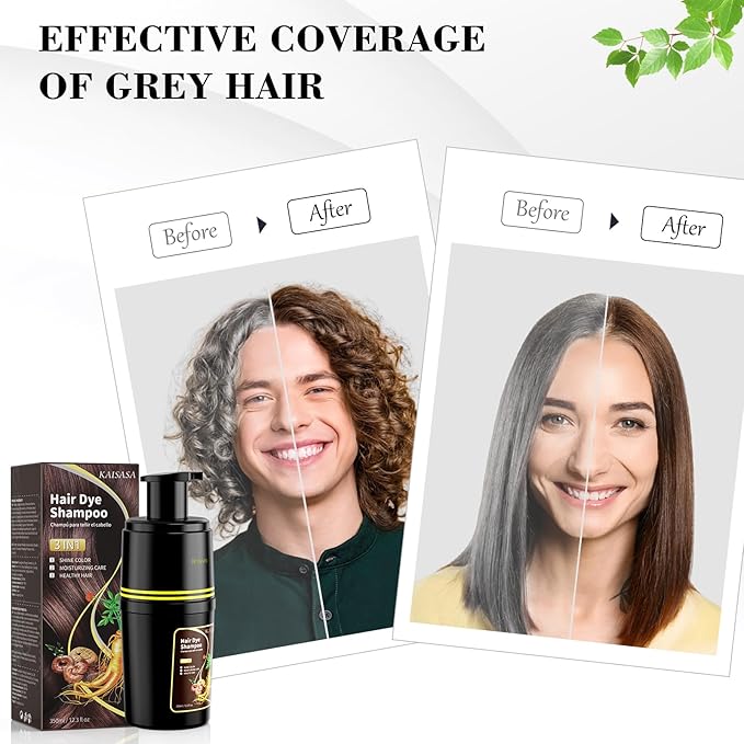 KAISASA Brown Hair Dye Shampoo 3 in 1, Hair Color Shampoo for Cover Grey Hair, Natural with Herbal Ingredient for Men and Women (Brown)
