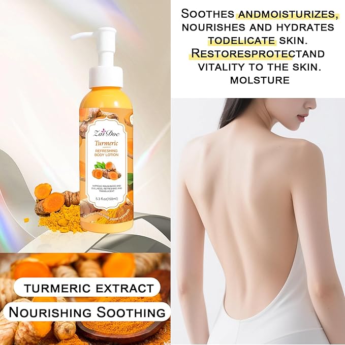 Body Lotion, 24hr Moisturizing & Deep Hydration, Absorbs Instantly Moisturizer for All Skin Types, 5.3 fl oz (1 Pack, Turmeric)