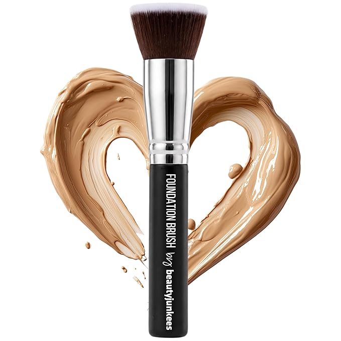 Flat Top Kabuki Foundation Brush - Beauty Junkees Large Dense Synthetic Face Makeup Brushes for Liquid, Cream, Powder Make Up, Buffing, Blending, Stippling Applicator, Brocha Para Base de Maquillaje