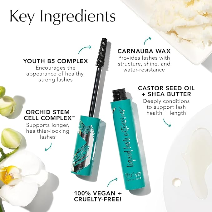 Thrive Causemetics Liquid Lash Extensions Mascara, Mother's Day Makeup Gift Set, Tubing Mascara Lengthening, Volumizing, Smudge Proof, No Clumping or Flaking, Cruelty Free, Brynn (Rich Black)