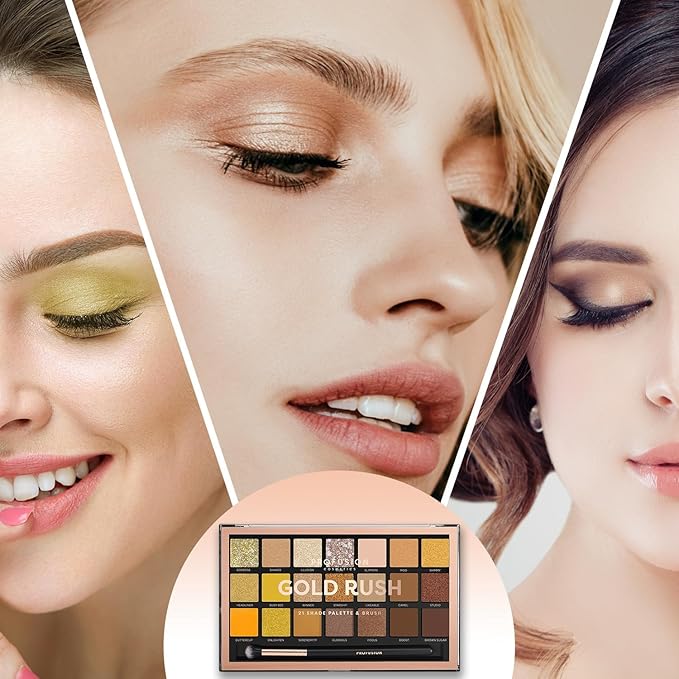 Profusion Cosmetics 21 Shades Gold Rush Eyeshadow Palette and Pro Series Brush for Flawless Eye Look, Get Attractive and Stunning Eye Look with Premium Makeup Kit