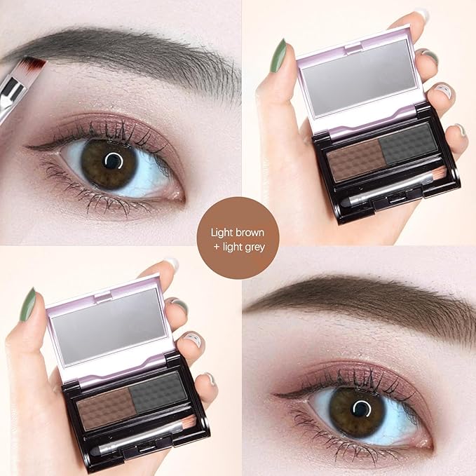 BLUE LOVE 2 Color Eye Brow Powder Palette for Eyebrows Includes Applicator Brush, Waterproof Natural Eyebrow Easy Removal Eyebrow Shadow Makeup Kit (Light Brown & Light Gray)