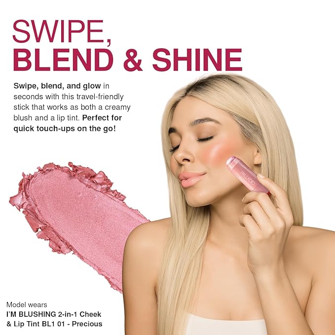 Palladio I'm Blushing 2-in-1 Cheek and Lip Tint, Buildable Lightweight Cream Blush, Sheer Multi Stick Hydrating formula, All day wear, Easy Application, Shimmery, Blends Perfectly onto Skin, Lovely
