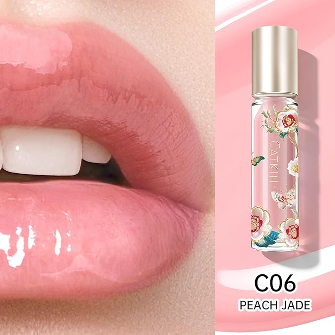 Catkin Lip Plumper Gloss, Tinted Lip Serum with Hyaluronic Acid & Jojoba Oil, Non-sticky Volumizing Hydrating Formula for a High Shine Maximum 3D Look, Plump & Soft Lips 0.12 Fl Oz - C06 Peach Jade
