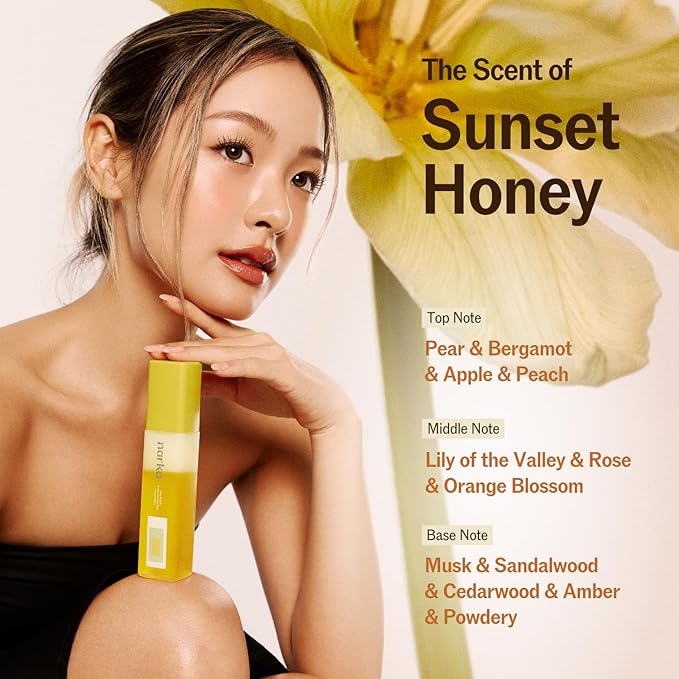 Hair Perfume Mist, Fruity Floral Hair Fragrance Spray for Women, Pear Rose Amber Scent, Lightweight Hair & Body Mist, Sunset Honey