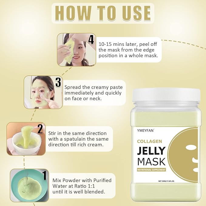 YMEYFAN Jelly Mask Powder for Facials Professional - Collagen Firming & Moisturize Face Mask Skin Care, Anti-Aging Jelly Mask, Peel Off Jelly Masks for Spa, 17.6 Fl Oz