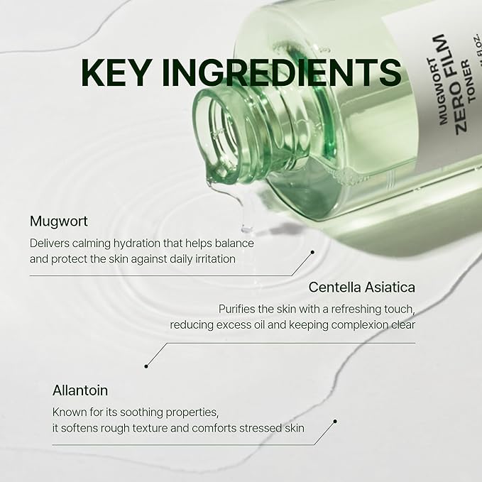 Orien Mugwort Zero Film Toner 5.41 fl.oz. 160ml ㅣpH5.5 Calming, Soothing, Hydrating Spray Toner