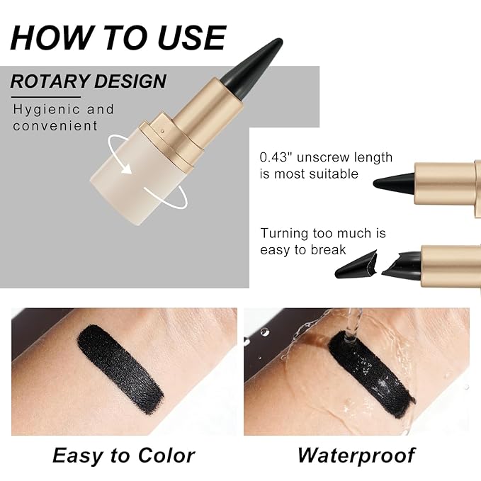 MISS ROSE M Gel Eyeliner, 2-Piece Black Eyeliner Pencil, delineador de ojos contra el agua,Smoky Eye Makeup,also Pefect fo Gothic Halloween Makeup (Pack of 2)