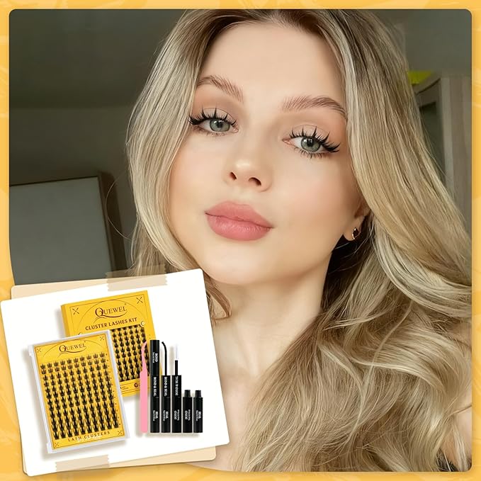 QUEWEL Fairy Lash Clusters Kit, 120PCS Cluster Eyelash Extensions kit with Lash Bond and Seal, C Curve Manga Lash Clusters Natural Look with Thin Band Easy to Use for Beginners (DJ-FD-C）