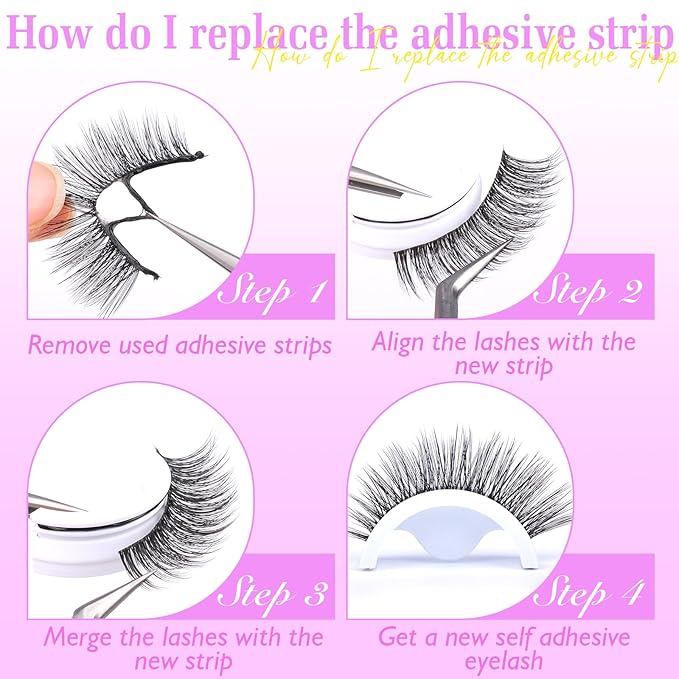 Natural Self Adhesive Eyelashes Wispy Self Adhesive Lashes 3D No Glue Lashes Reusable Cat Eye Lash Faux Mink Eyelashes 5 Pairs by ZANLUFLY