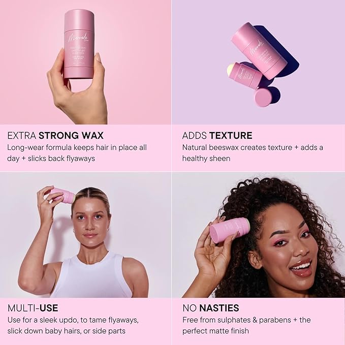 Mermade Hair Styling Wax Stick - Hair Wax Stick, Fly Away Stick for Hair, Slick Back Stick for Flyaways, Smoothing for Frizz, Long Lasting Hold - Pink (Pack of 1)