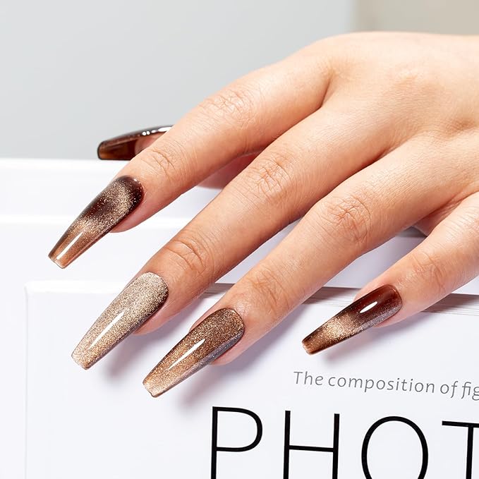 MAYCHAO 15ML Cat Eye Gel Nail Polish 1Pc Brown Black Gel Polish Soak off Holographic Magnetic Nail Polish for Nail Art Manicure Salon DIY at Home, 0.5 OZ