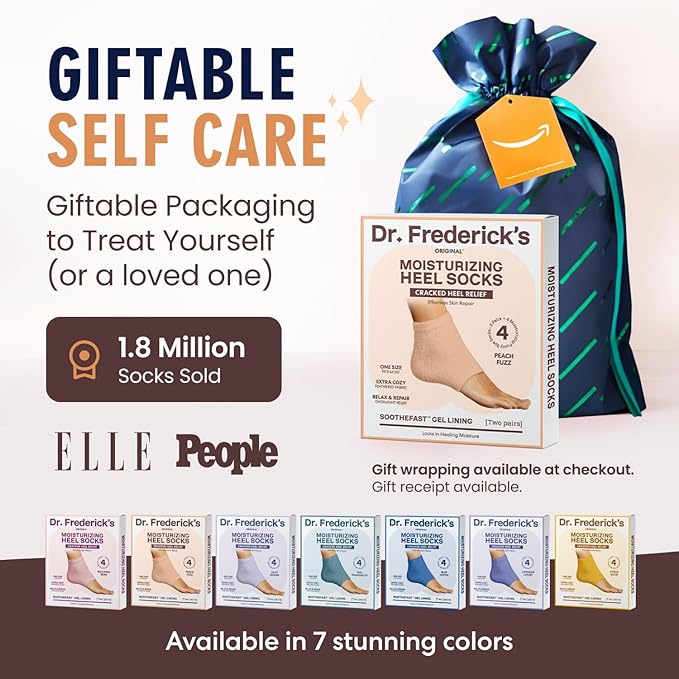 Dr. Frederick’s Original Moisturizing Fuzzy Heel Socks - Cozy Gel-Lined Socks for Dry Cracked Heels - 2 Pairs - Overnight Foot Care with Olive Oil, Vitamin E - Gifts for Women & Men - Peach Fuzz